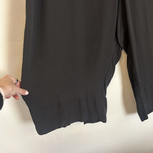 Eileen Fisher Georgette Wide Leg Ankle Crop Pant 100% Silk‎ Trouser Black 2X - Picture 2 of 9